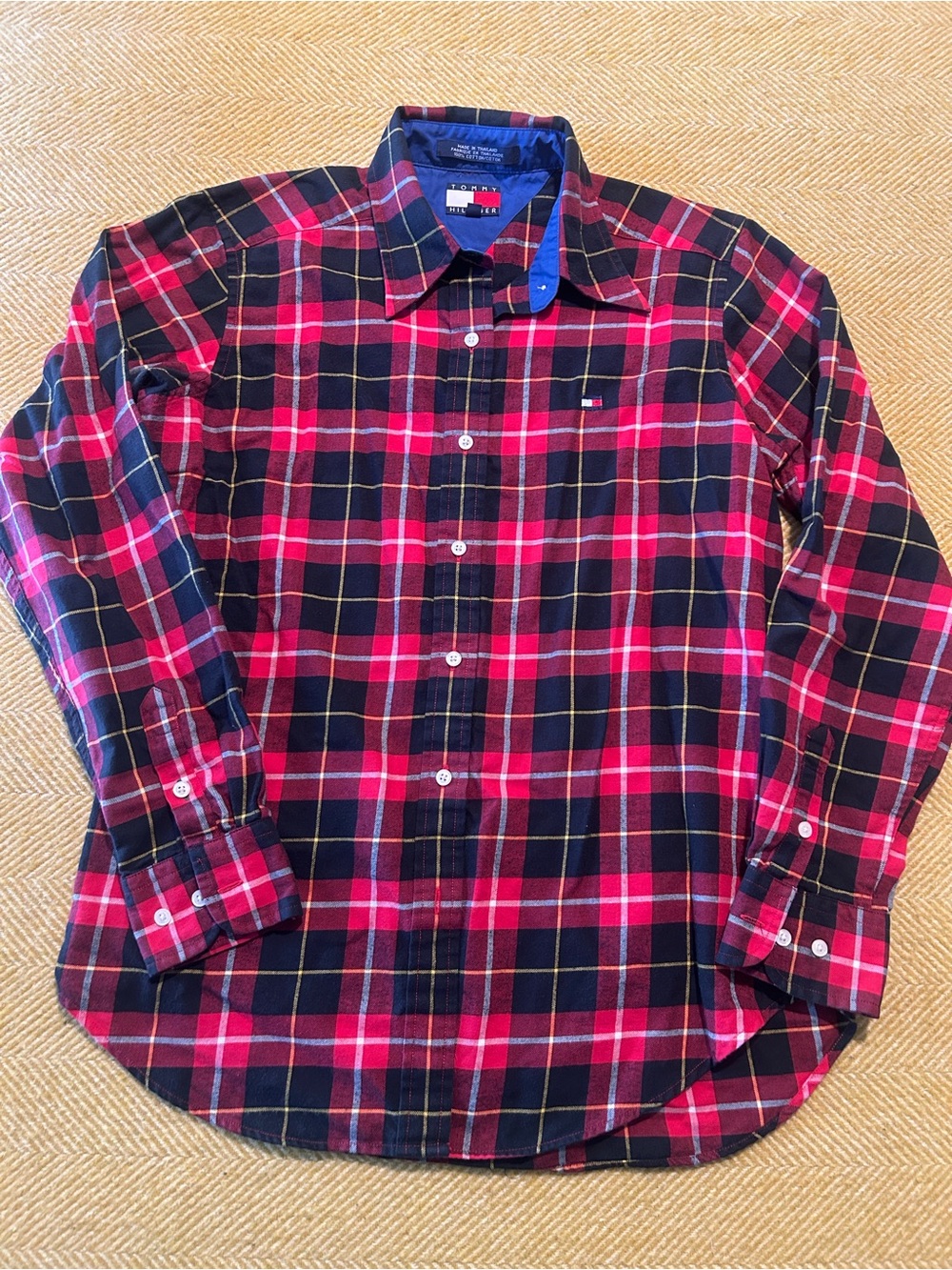 Tommy Hilfiger Red and Navy Plaid Button-Down Shirt